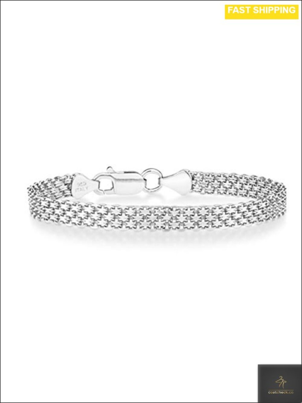 925 Sterling Silver 6mm Bismark Mesh Link Chain Bracelet Made in Italy